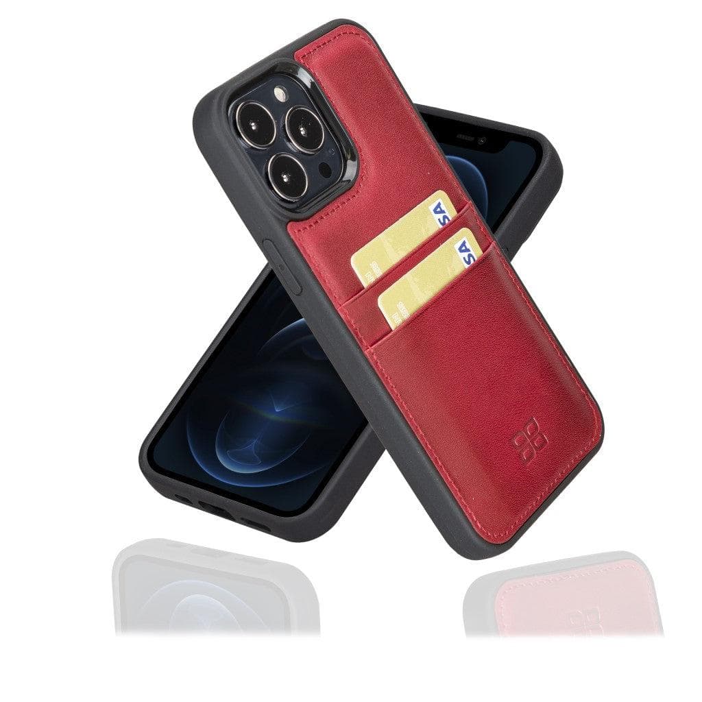 Bayelon Flex Cover Leather iPhone 13 Pro Max Case with Card Holder Red