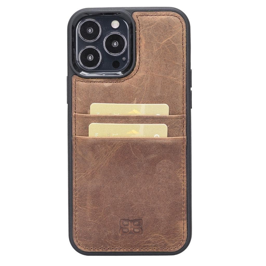Bayelon Flex Cover Leather iPhone 13 Pro Case with Card Holder Saddle Brown