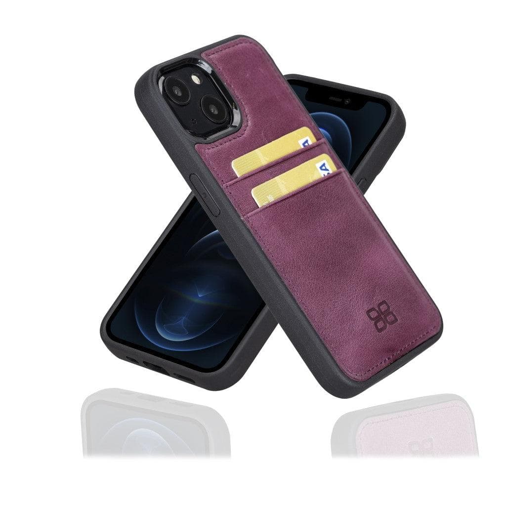 Bayelon Premium Flex Cover Leather iPhone 13 Case with Card Holder Purple
