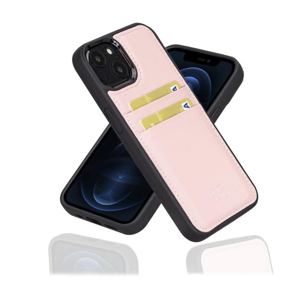Bayelon Flex Cover Leather iPhone 13 Mini Case with Card Holder Pink