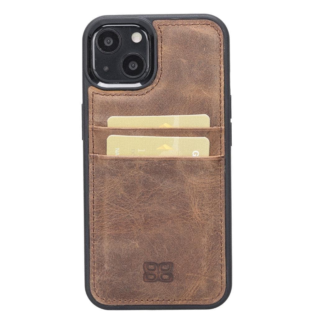Bayelon Flex Cover Leather iPhone 13 Mini Case with Card Holder Saddle Brown