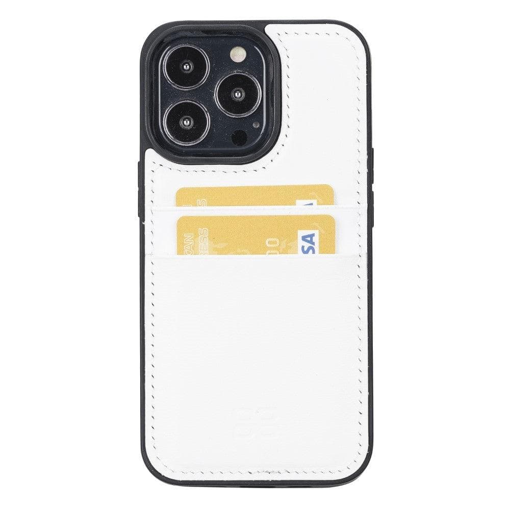 Bayelon Flex Cover Leather iPhone 13 Pro Max Case with Card Holder White