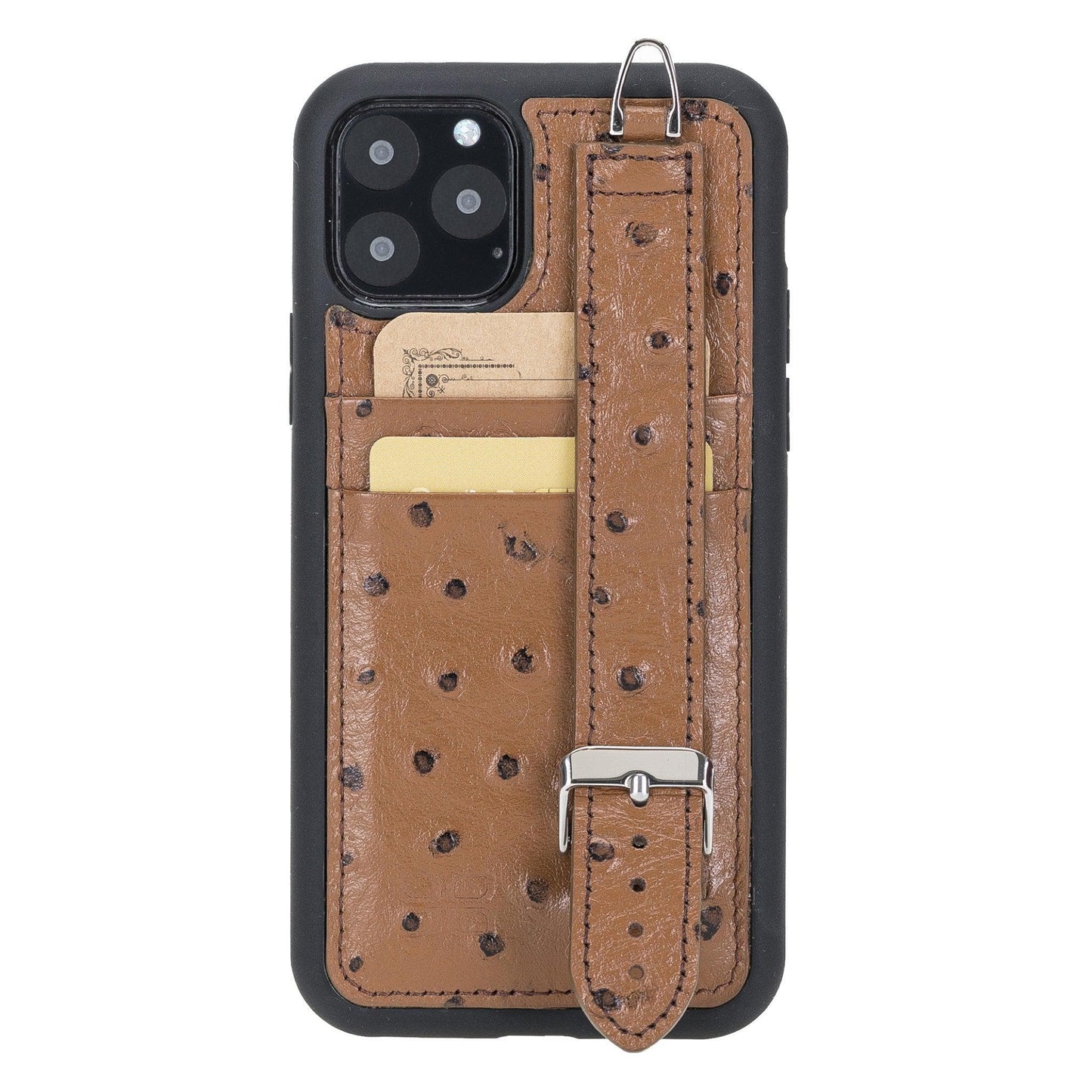 Bayelon Flex Cover Leather iPhone 11 Pro Max Case with Card Holder & Hand Strap Bisque