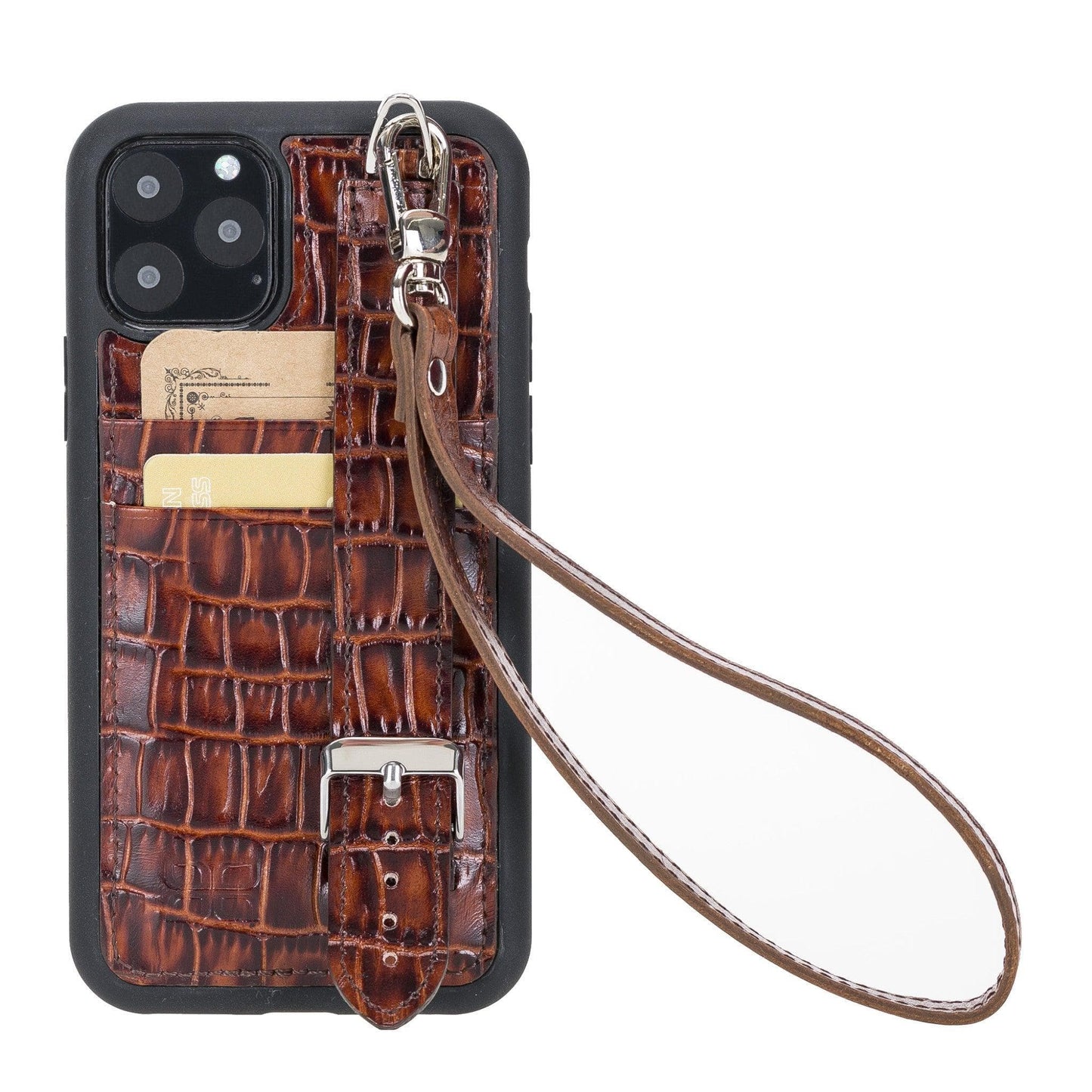Bayelon Flex Cover Leather iPhone 11 Pro Max Case with Card Holder & Hand Strap