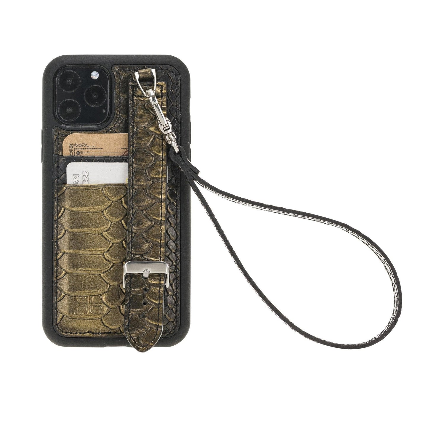 Bayelon Flex Cover Leather iPhone 11 Pro Max Case with Card Holder & Hand Strap