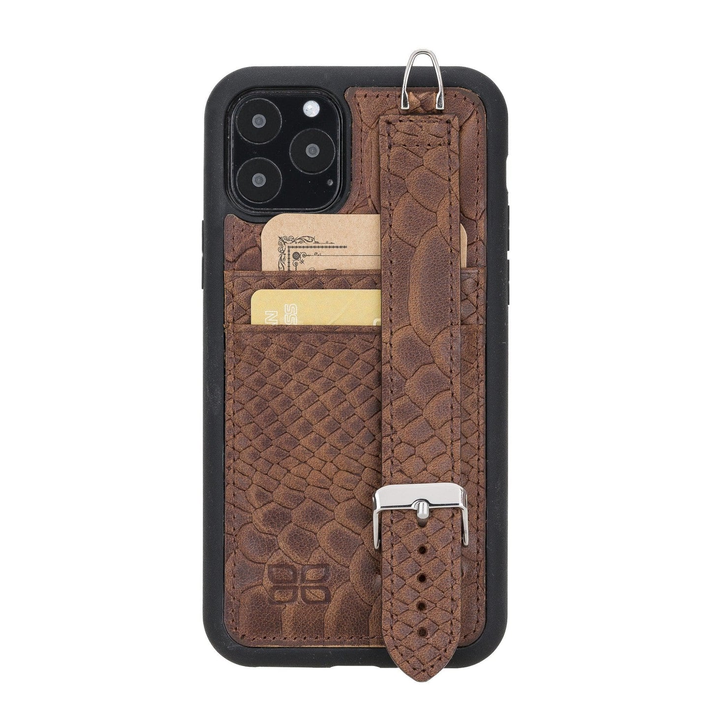 Bayelon Flex Cover Leather iPhone 11 Pro Max Case with Card Holder & Hand Strap Ruby Red