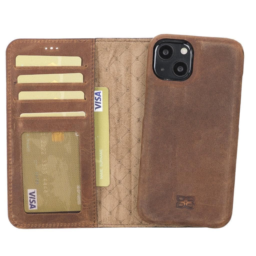 Bayelon F360 Magic Leather Detachable Wallet Case for iPhone 13 Saddle Brown