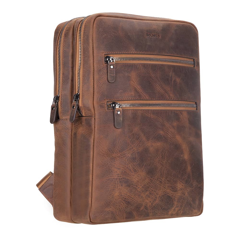 Bayelon Hidden Castle Genuine Leather Laptop Backpack Saddle Brown