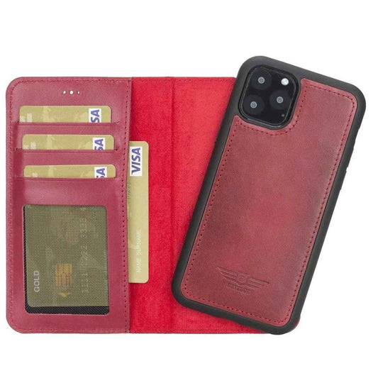Bayelon iPhone 11 Pro 5.8" Leather Detachable Magnetic Wallet Case Burnished Red
