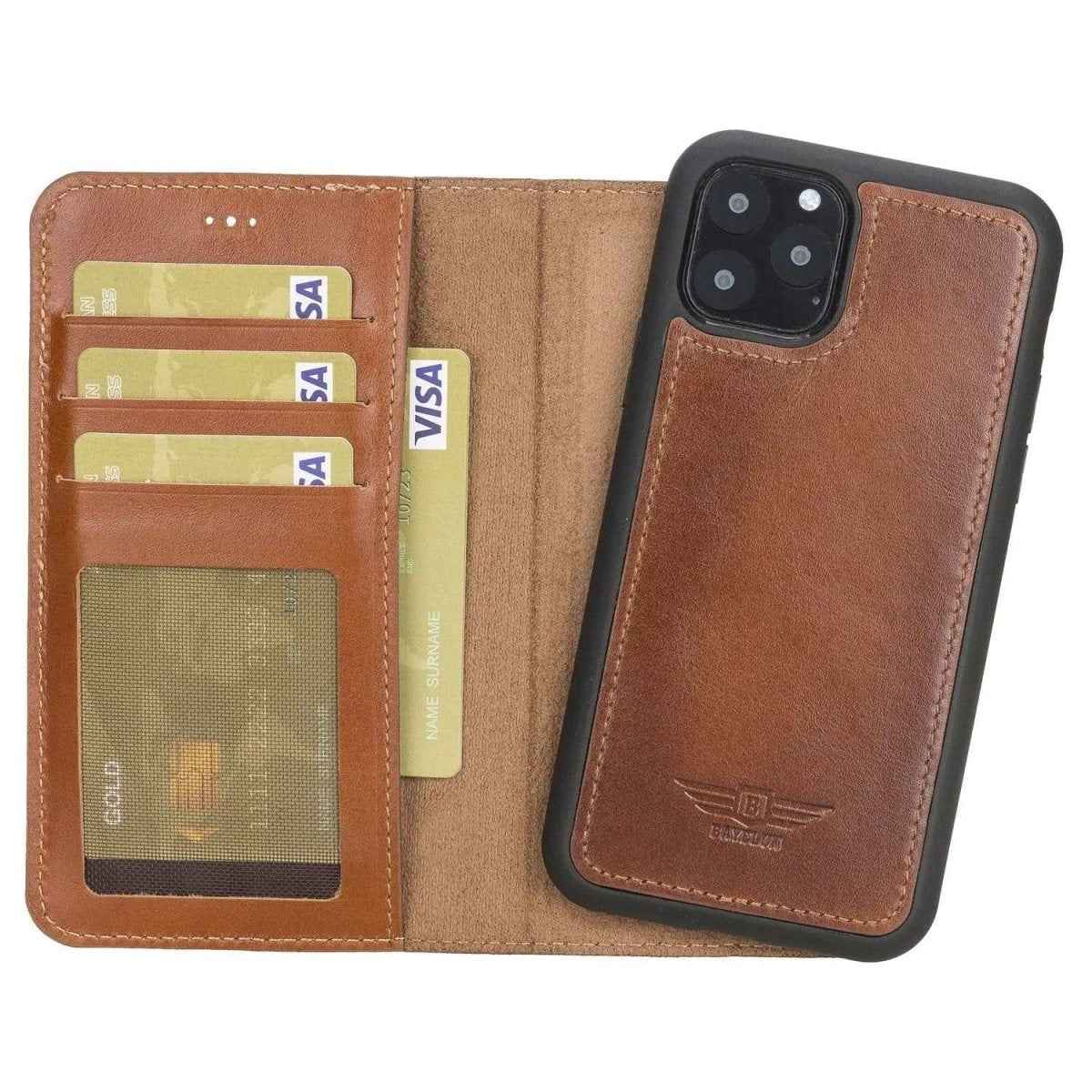 Bayelon iPhone 11 Pro 5.8" Leather Detachable Magnetic Wallet Case Rustic Tan