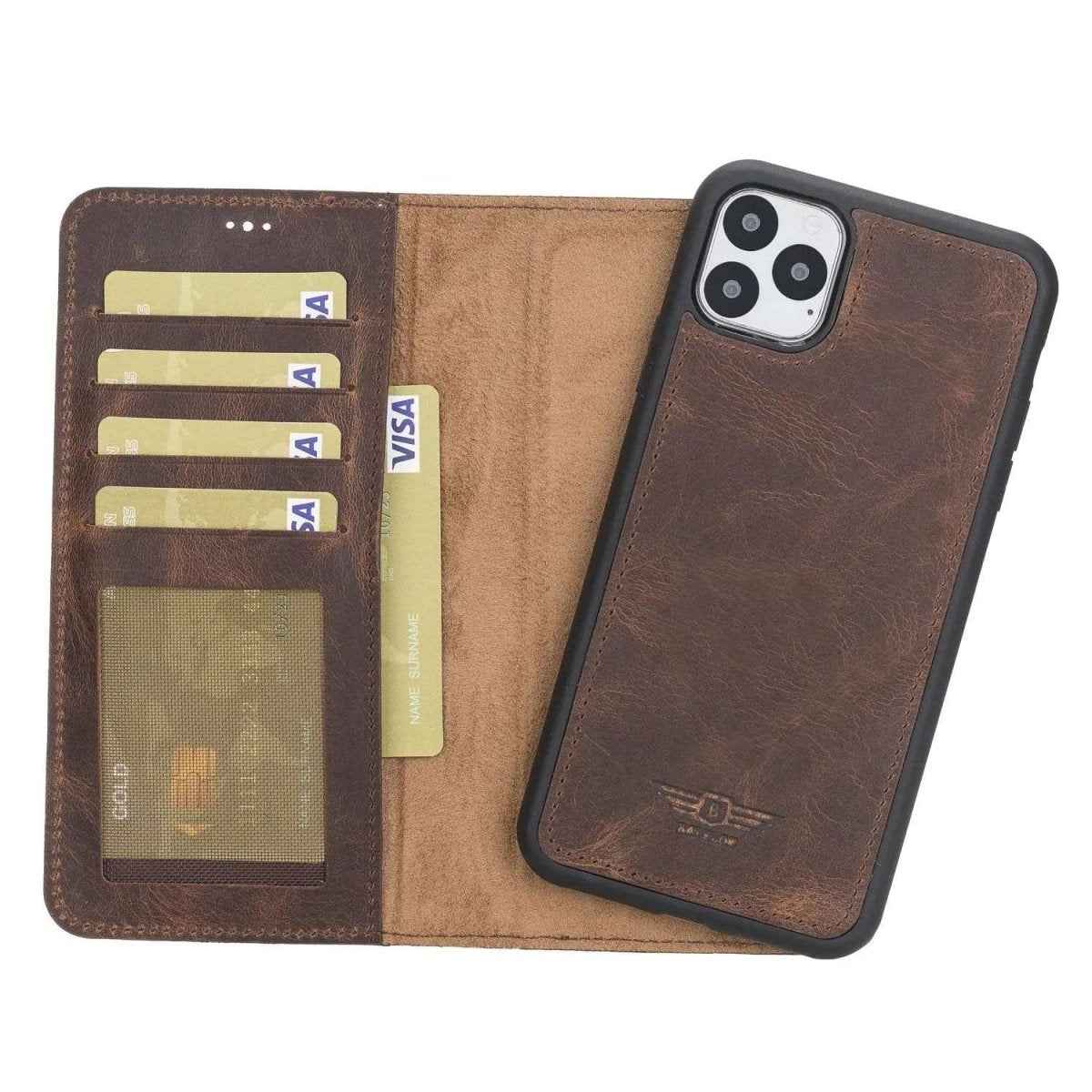 Bayelon iPhone 11 Pro Max 6.5" Leather Detachable Magnetic Wallet Case Antique Brown