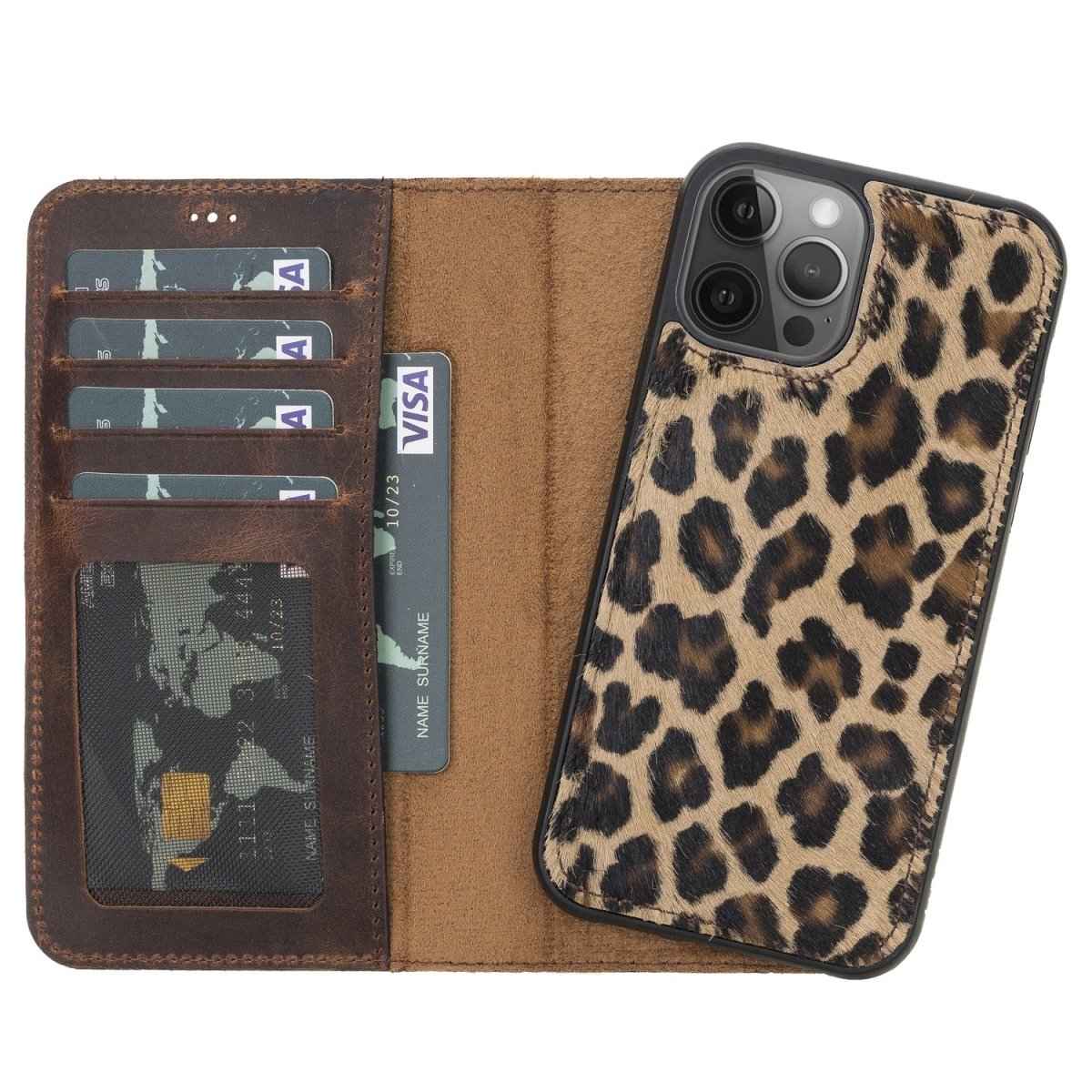 Bayelon iPhone 12 / 12 Pro 6.1" Leather Detachable Magnetic Wallet Case Leopard
