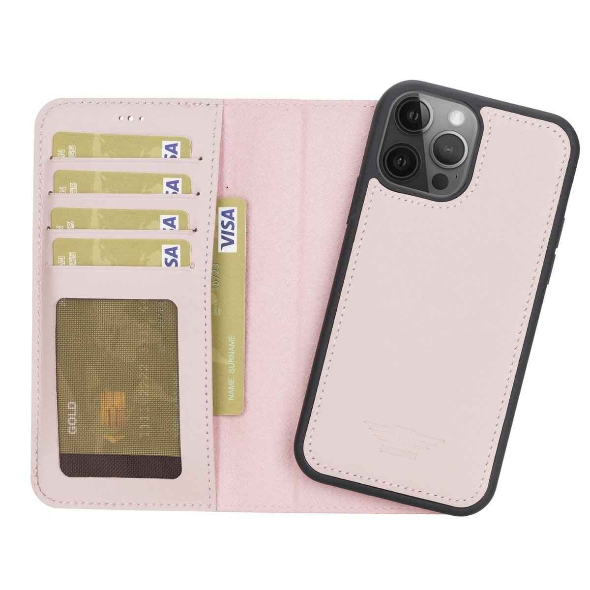 Bayelon iPhone 12 / 12 Pro 6.1" Leather Detachable Magnetic Wallet Case Nude Pink