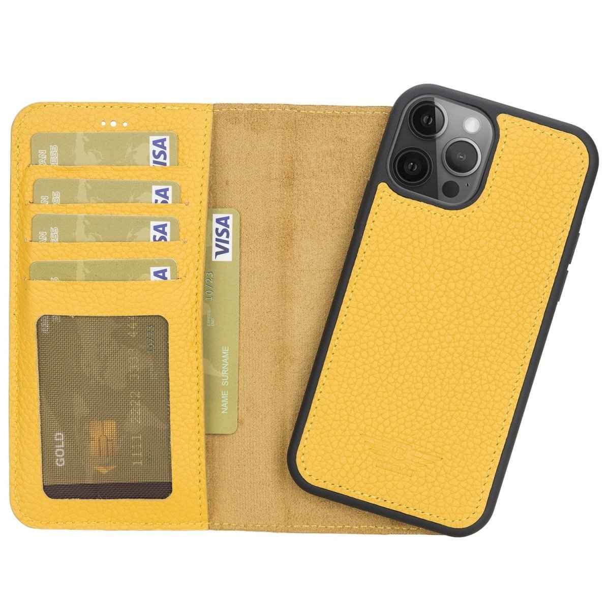 Bayelon iPhone 12 / 12 Pro 6.1" Leather Detachable Magnetic Wallet Case Floater Yellow