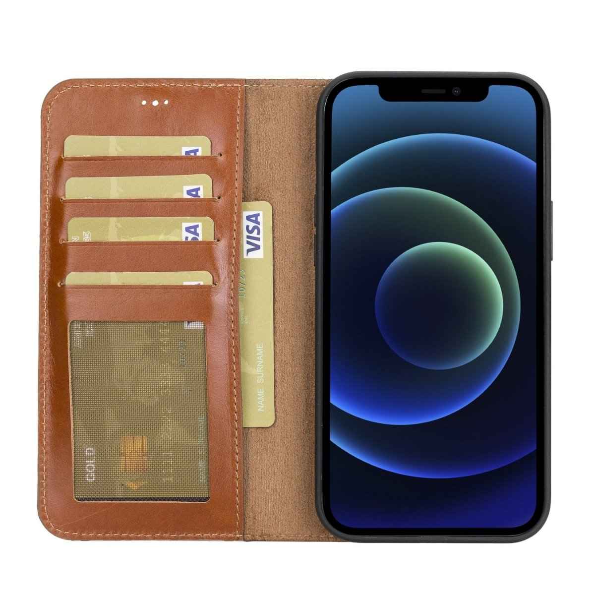 Bayelon iPhone 12 Pro Max 6.7" Leather Detachable Magnetic Wallet Case Rustic Tan