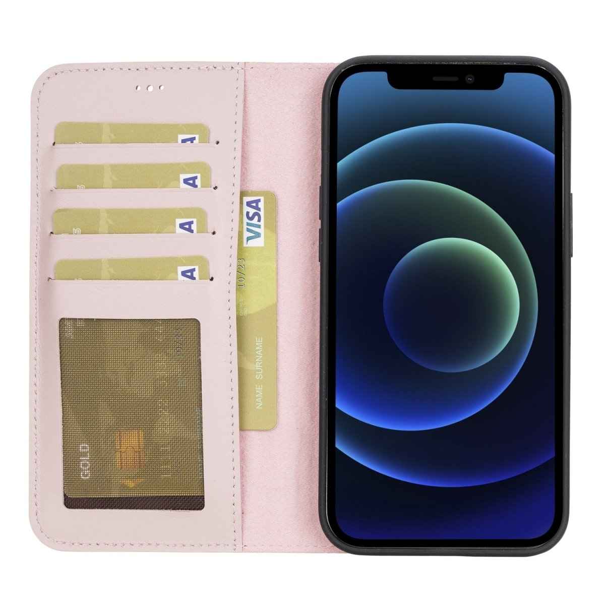 Bayelon iPhone 12 Pro Max 6.7" Leather Detachable Magnetic Wallet Case Nude Pink