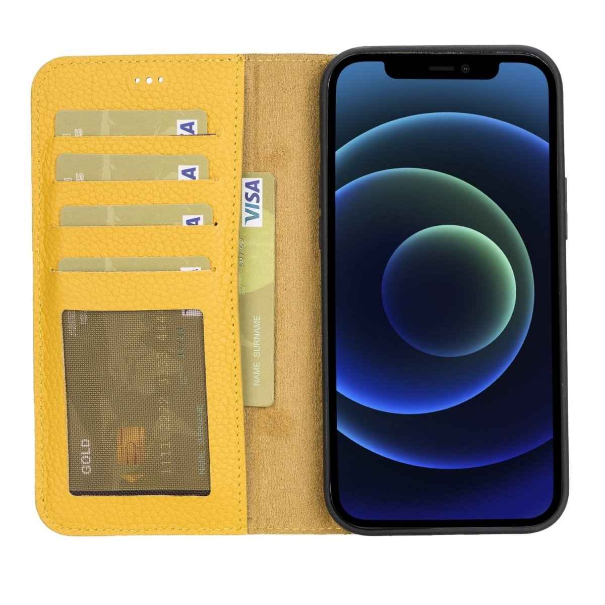 Bayelon iPhone 12 Pro Max 6.7" Leather Detachable Magnetic Wallet Case Floater Yellow