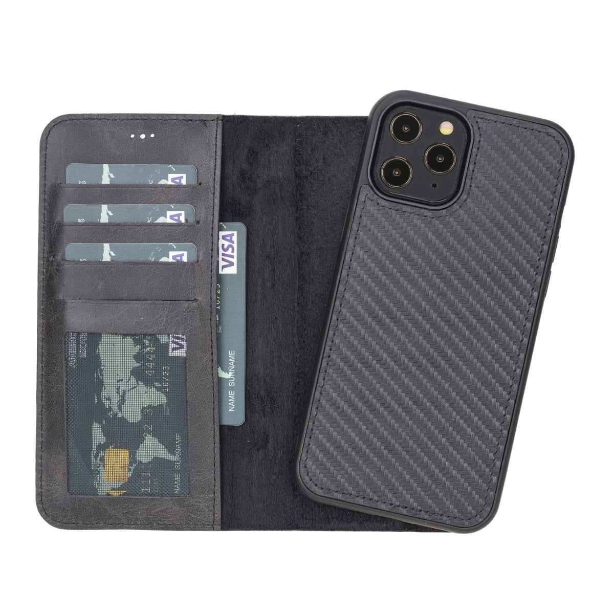 Bayelon iPhone 12 Pro Max 6.7" Leather Detachable Magnetic Wallet Case Carbon Black