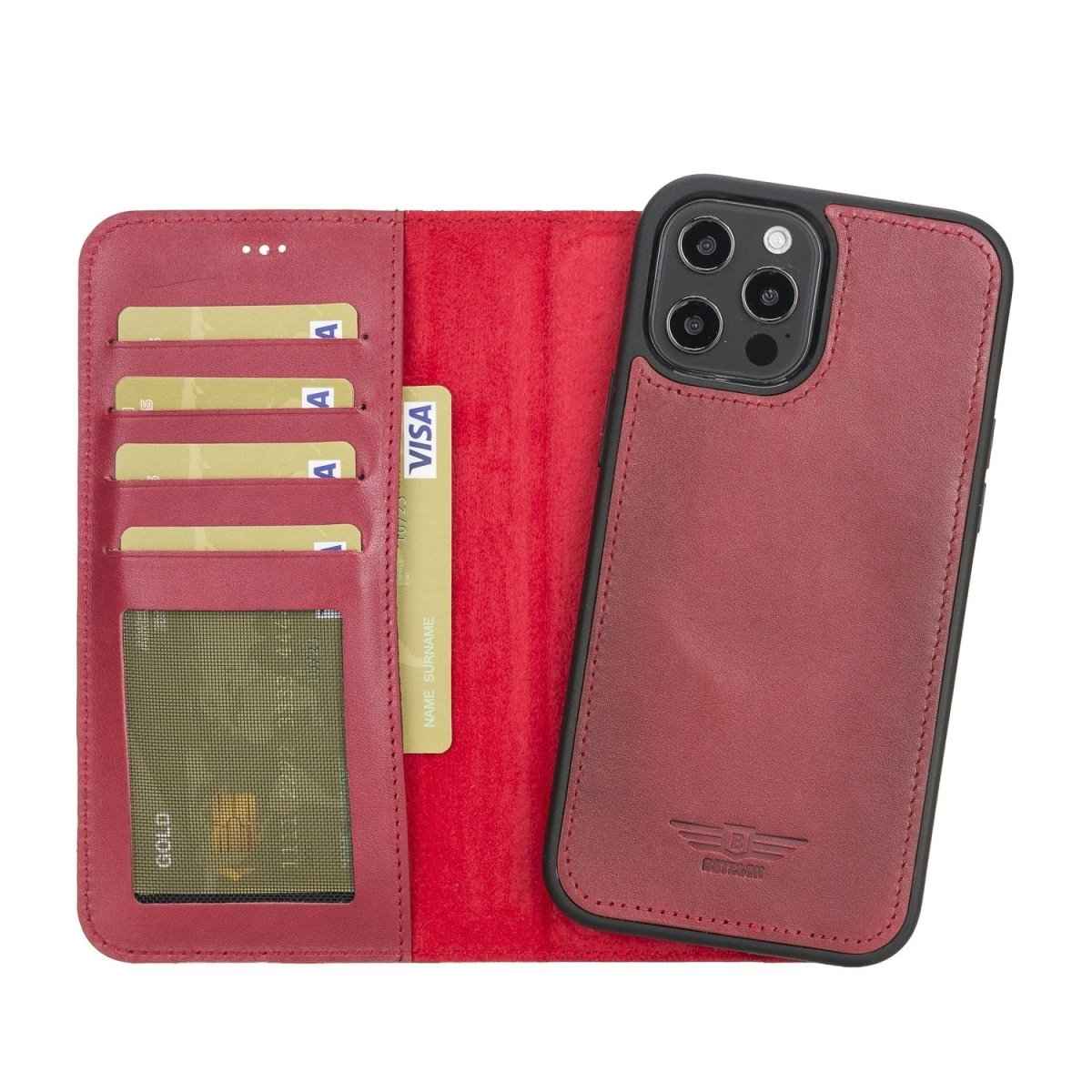 Bayelon iPhone 12 Pro Max 6.7" Leather Detachable Magnetic Wallet Case Burnished Red