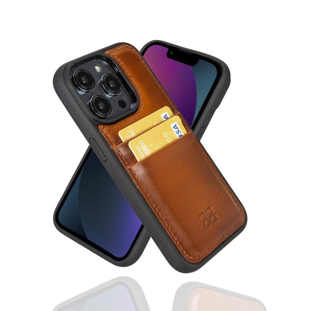 Bayelon Flex Cover Leather iPhone 15 Pro Max Case with Card Holder Tan