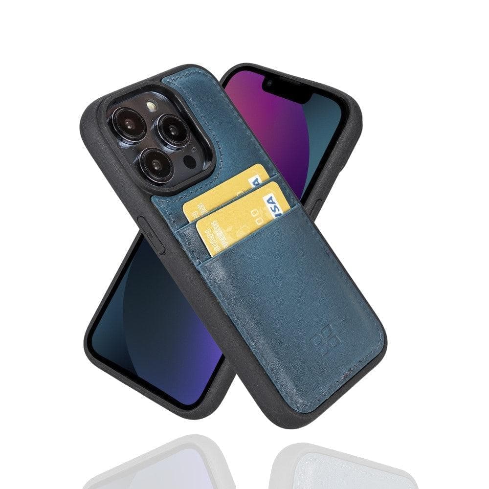 Bayelon Flex Cover Leather iPhone 15 Pro Max Case with Card Holder Blue