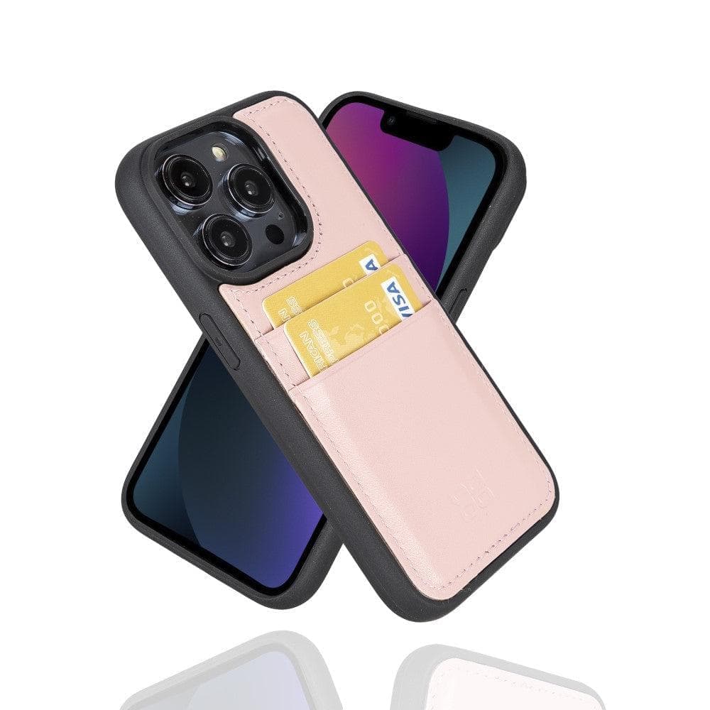 Bayelon Flex Cover Leather iPhone 15 Pro Max Case with Card Holder Pink