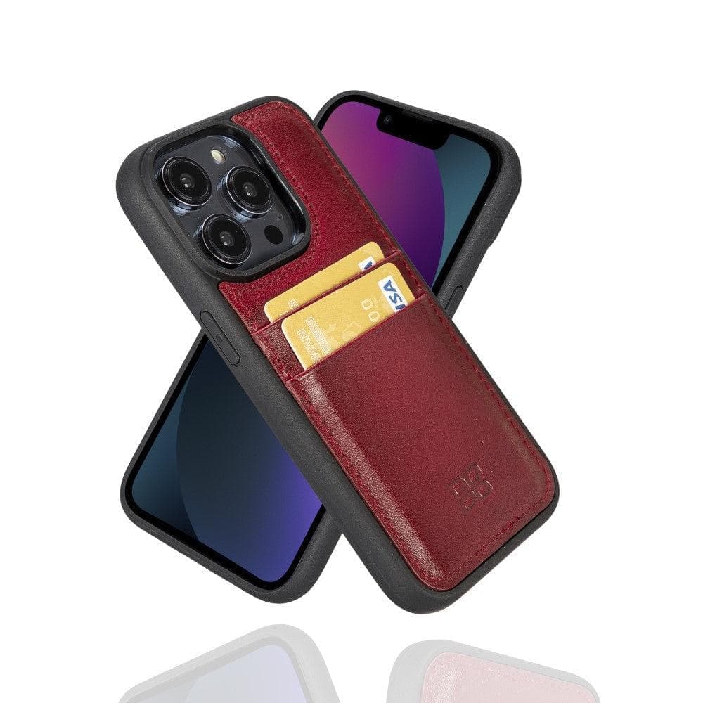 Bayelon Flex Cover Leather iPhone 15 Pro Max Case with Card Holder Red