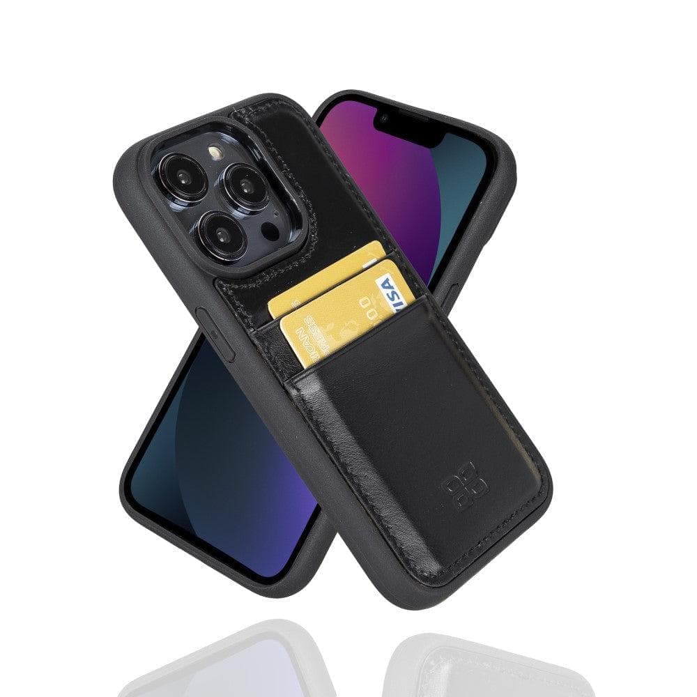 Bayelon Flex Cover Leather iPhone 15 Pro Max Case with Card Holder Black