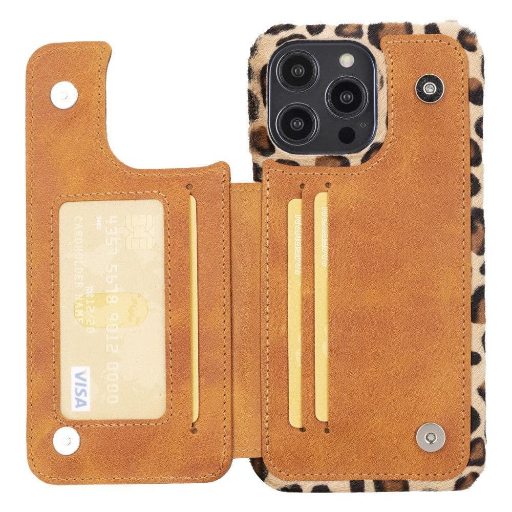 Bayelon Ultimate Holder Leather Case for iPhone 14 Series Leopard