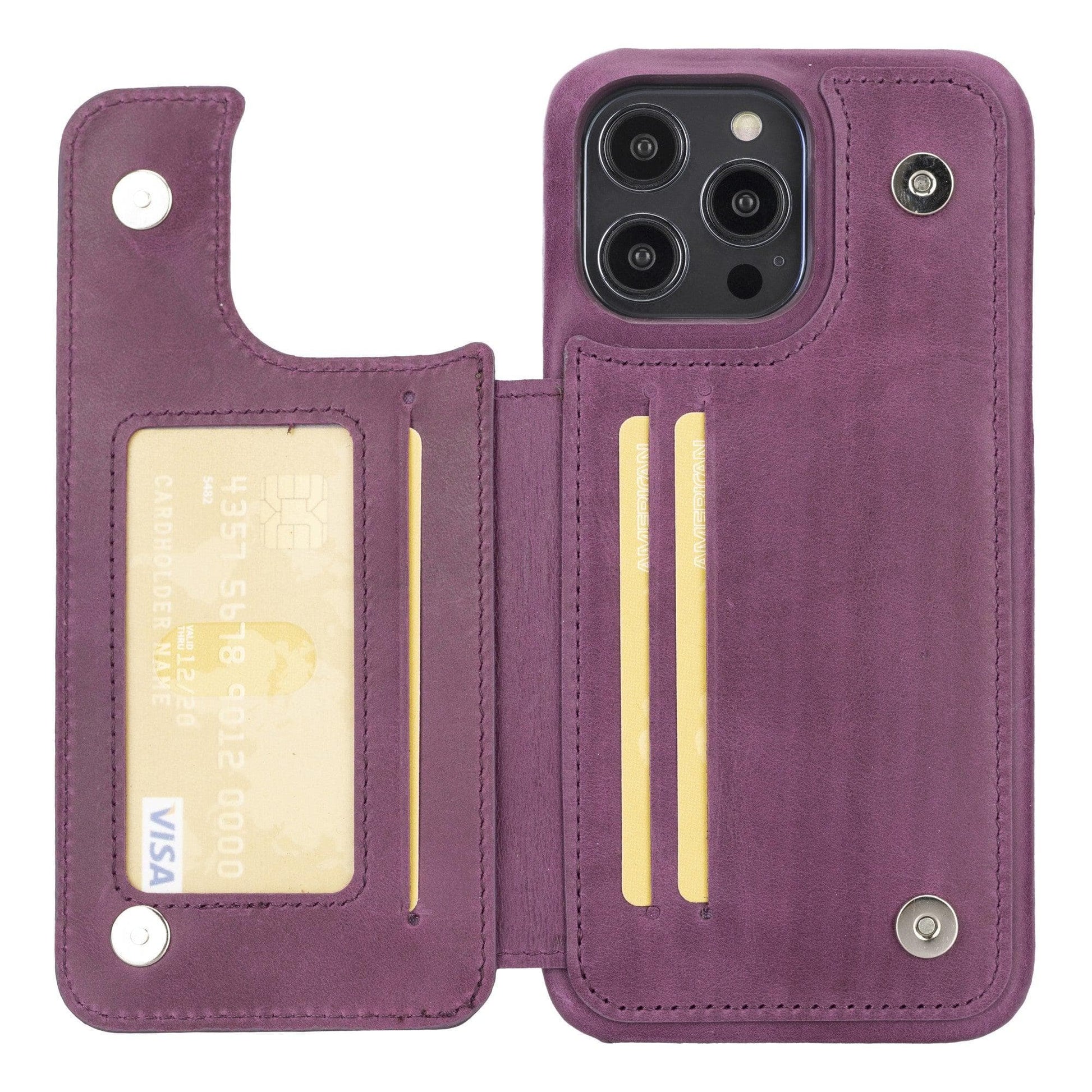 Bayelon Ultimate Holder Leather Case for iPhone 14 Series I Phone 14 Pro Max Purple