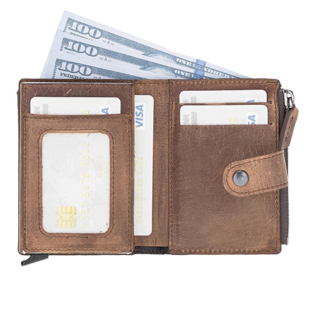 Bayelon Zip Mechanical Leather Card Holder - RFID Protected