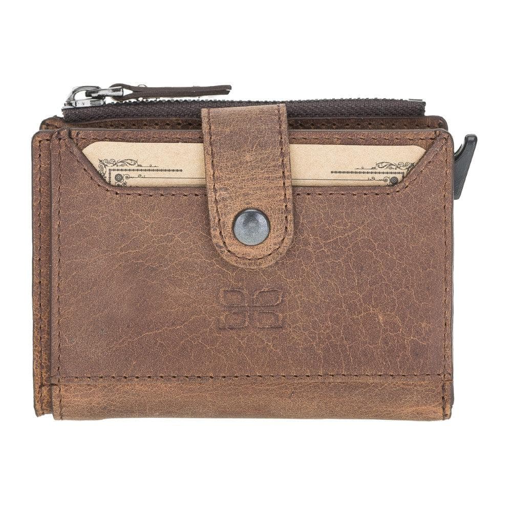 Bayelon Zip Mechanical Leather Card Holder - RFID Protected Saddle Brown