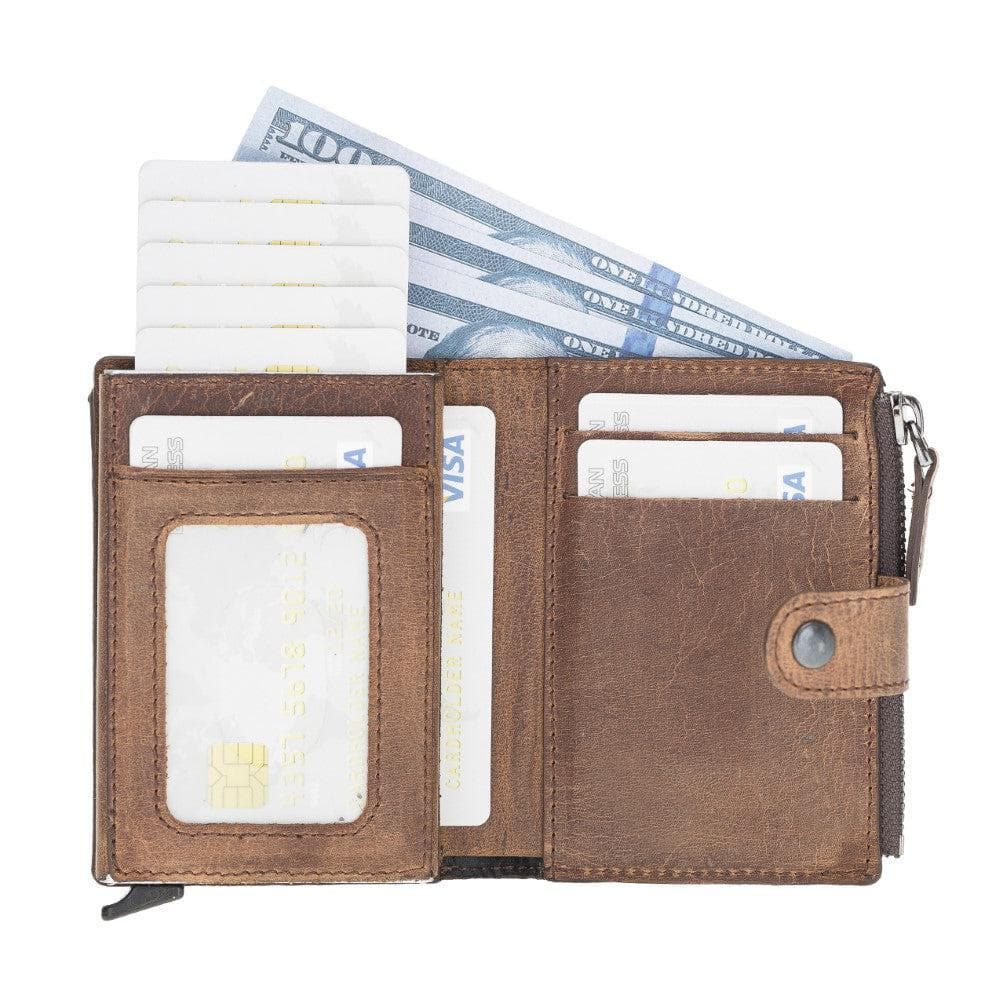 Bayelon Zip Mechanical Leather Card Holder - RFID Protected