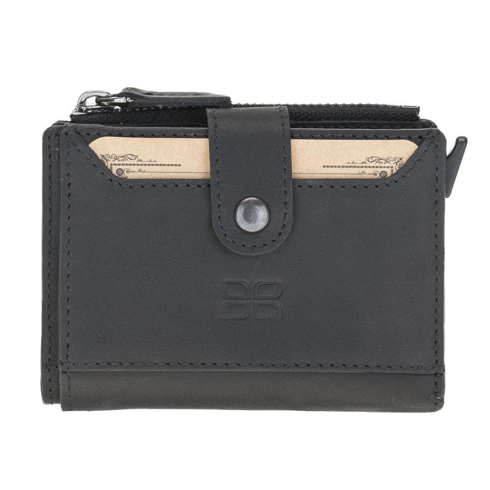 Bayelon Zip Mechanical Leather Card Holder - RFID Protected Black