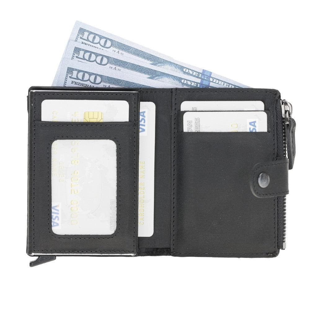 Bayelon Zip Mechanical Leather Card Holder - RFID Protected