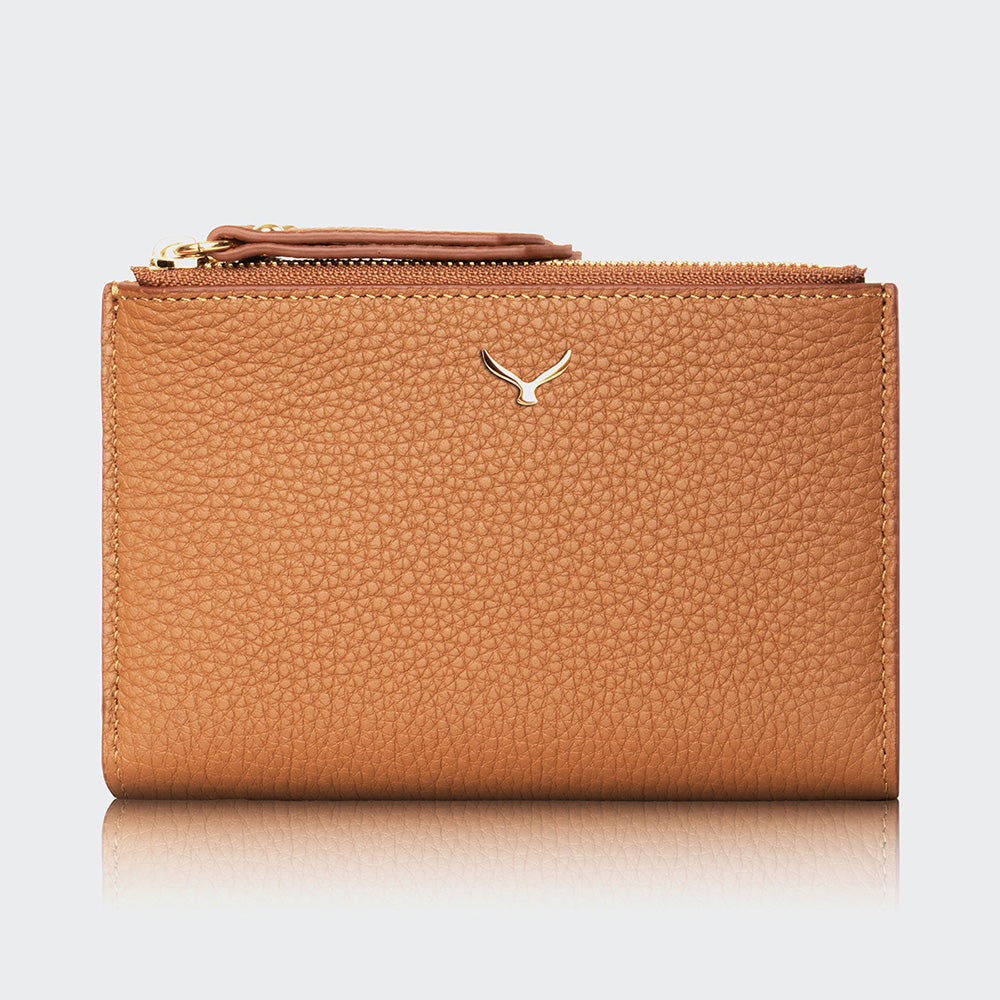 Mapi 5107 Women Two Pocket Leather Wallet With Magnetic Closure Camel Light Gold