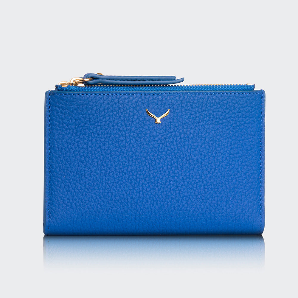 Mapi 5107 Women Two Pocket Leather Wallet With Magnetic Closure Dark Blue Light Gold