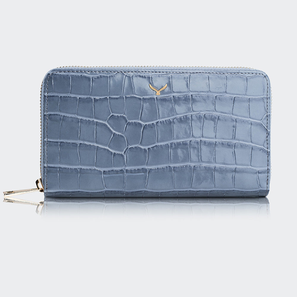 Mapi 5110 Women Large Leather Wallet With Triple Compartments Blue Light Gold