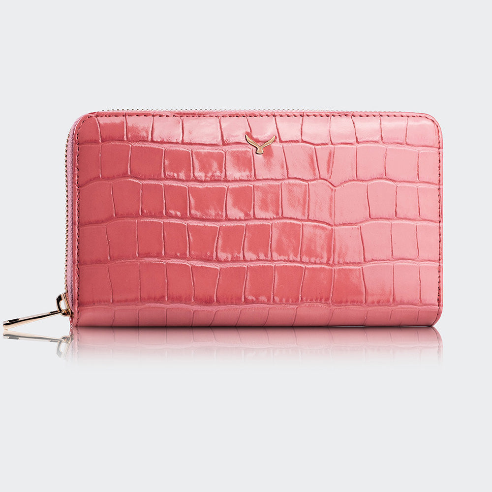 Mapi 5110 Women Large Leather Wallet With Triple Compartments Pink Light Gold