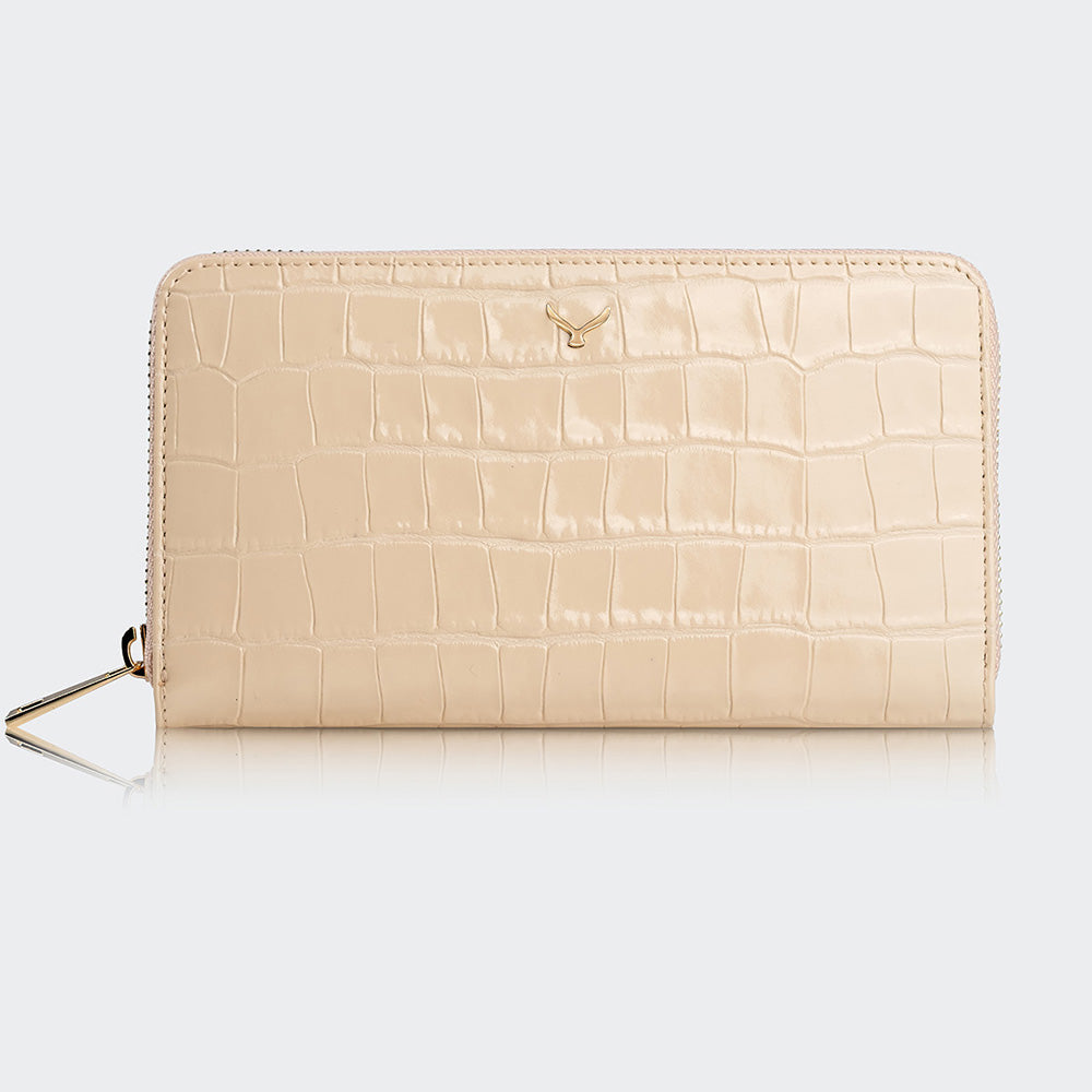 Mapi 5110 Women Large Leather Wallet With Triple Compartments Taupe Light Gold