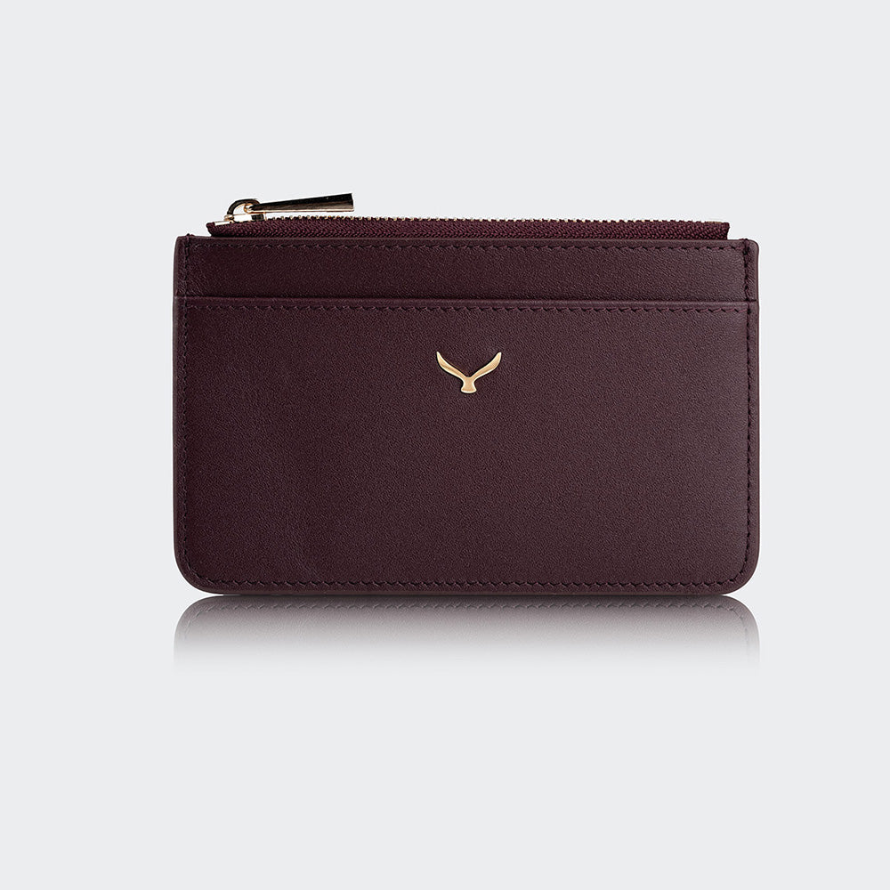 Mapi 5507 Women Leather Card Holder With Zipper Burgundy Light Gold