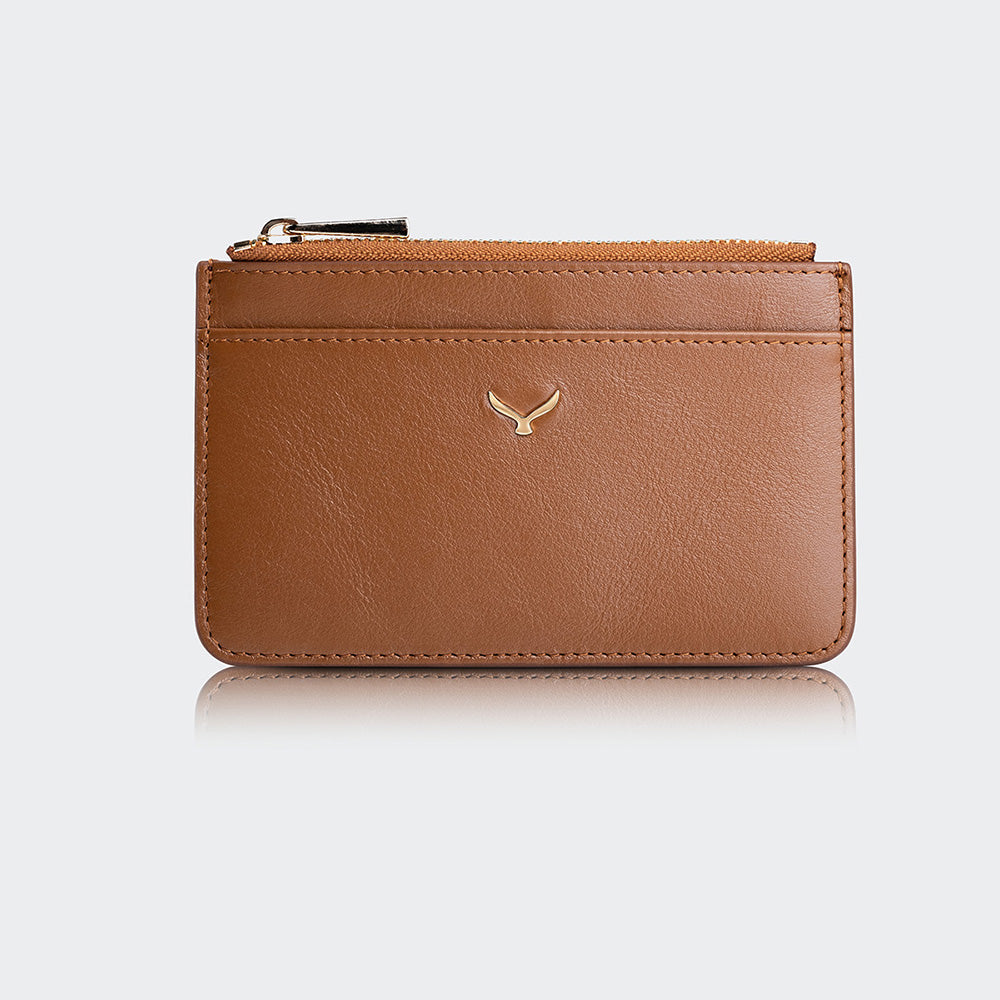 Mapi 5507 Women Leather Card Holder With Zipper Camel Light Gold