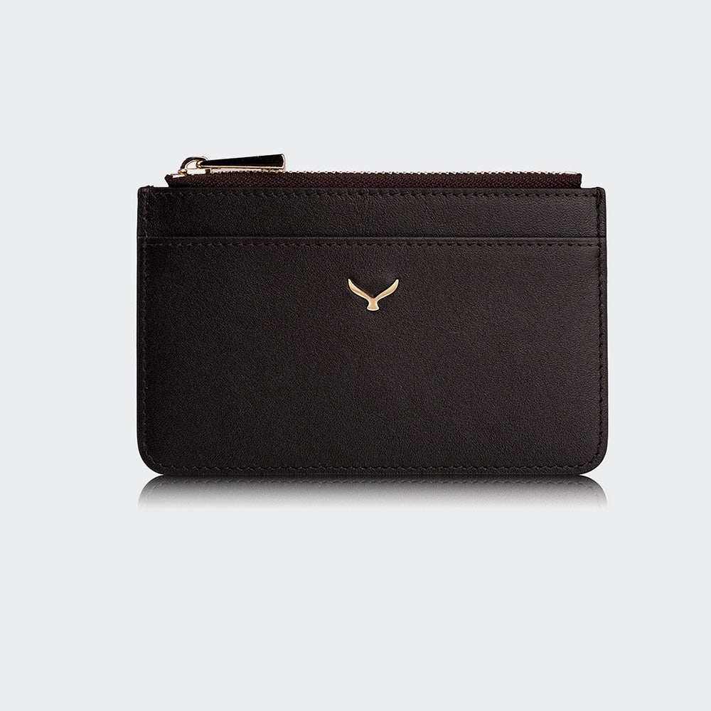 Mapi 5507 Women Leather Card Holder With Zipper Brown Light Gold