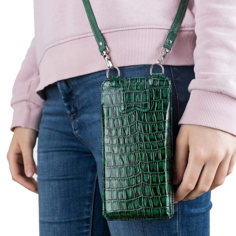 Bayelon Marlo Leather Universal Phone Case - Crossbody Wallet Crocodile Green