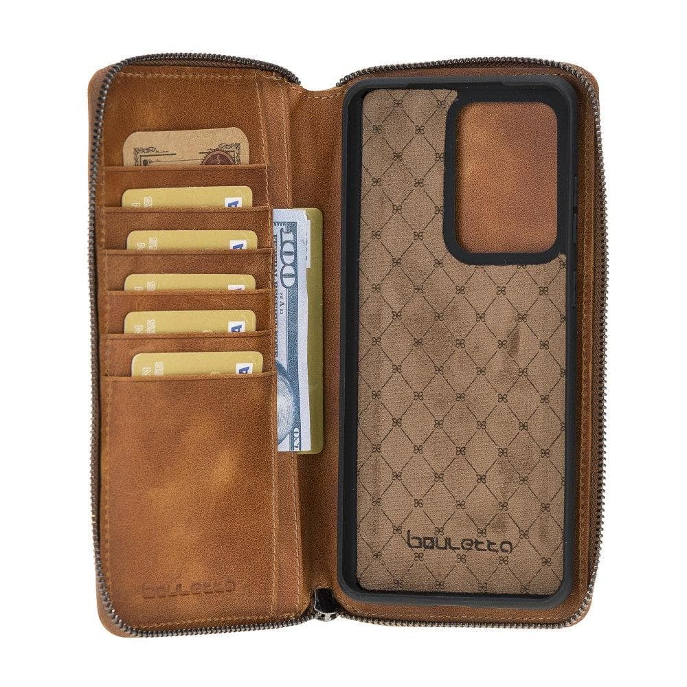 Bayelon Pouch Magic Wallet Case for Samsung Galaxy S20 Series - Detachable Leather Golden Tan