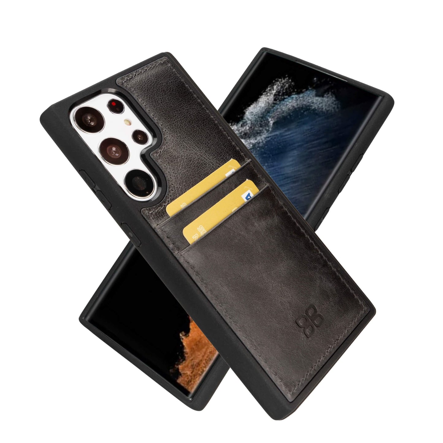 Bayelon Flex Cover Leather Case for Samsung Galaxy S24 Ultra with Card Holder Gray