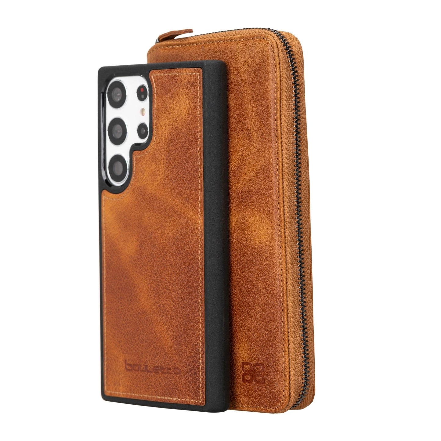 Bayelon Pouch Magic Wallet Case for Samsung Galaxy S24 Ultra - Leather Golden Tan