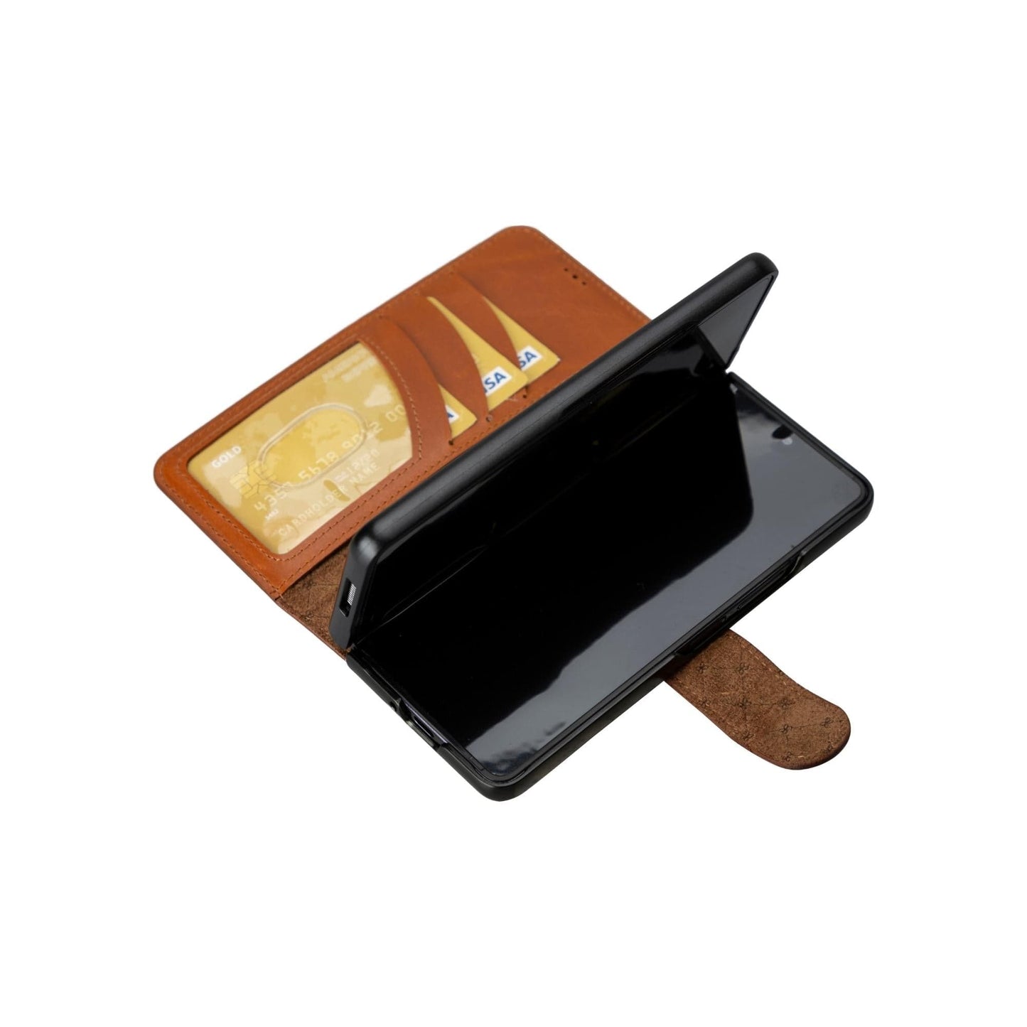 Bayelon Samsung Galaxy Z Fold 5 Leather Folio Wallet Case Tan