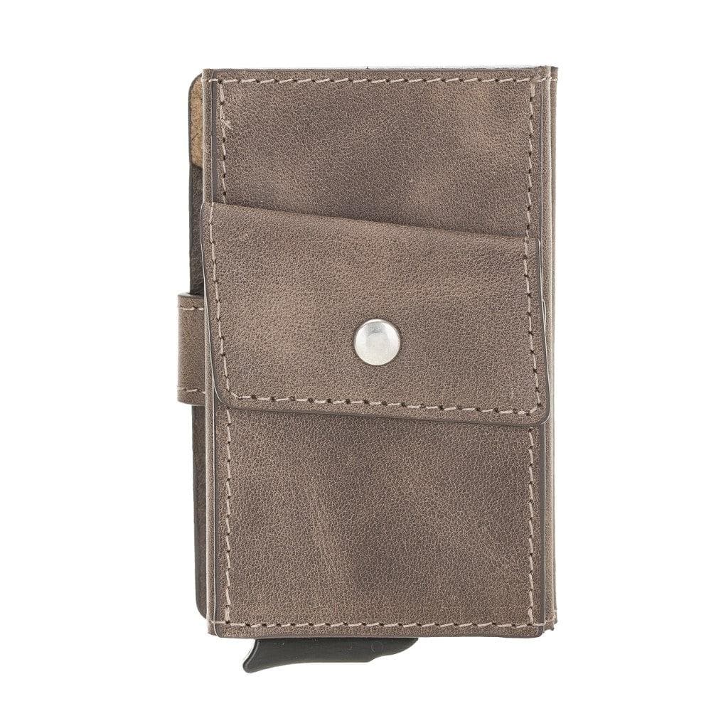 Bayelon Terry Leather Mechanical Card Holder with Coin Slot Brown