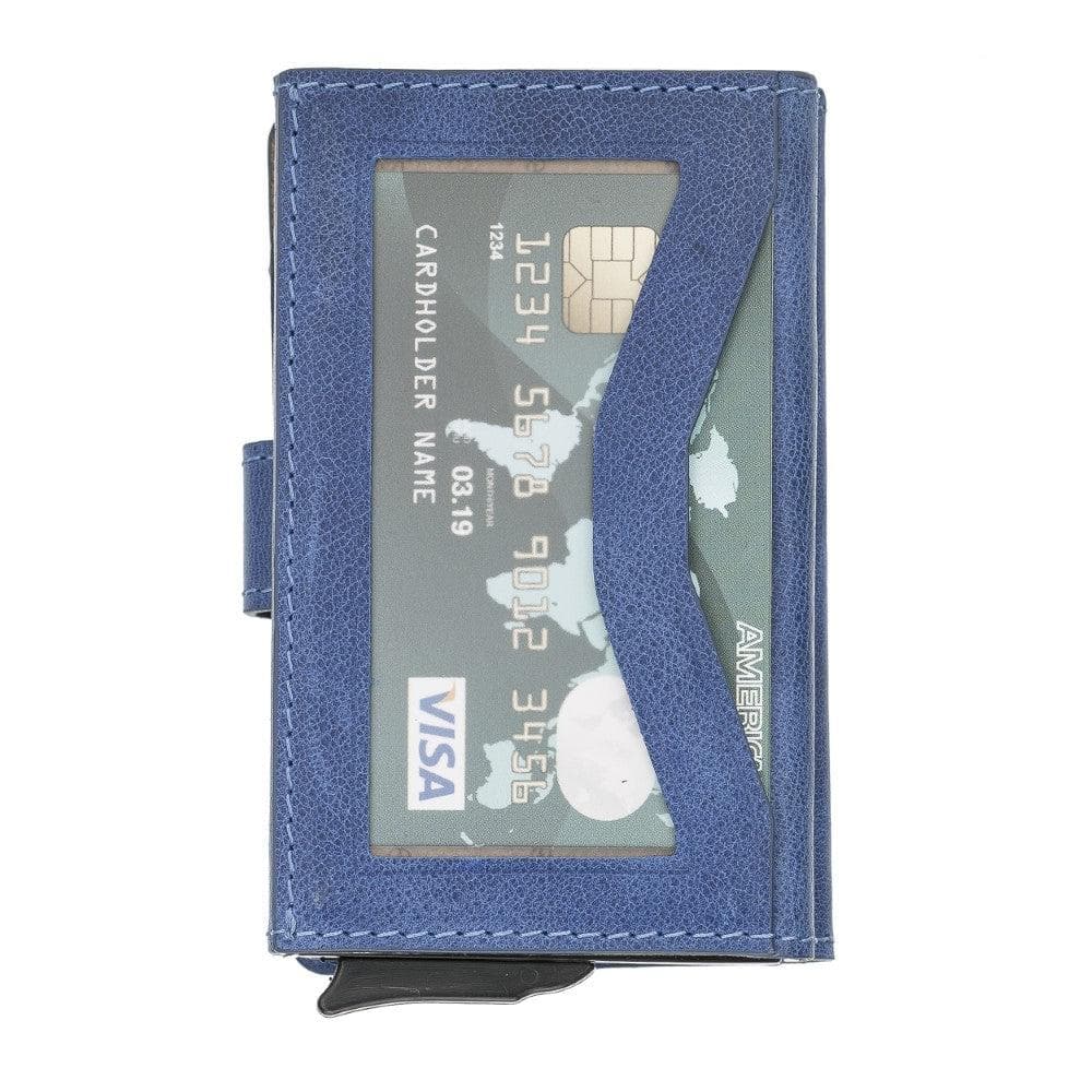 Bayelon Terry Leather Mechanical Card Holder with Coin Slot Sandy Navy